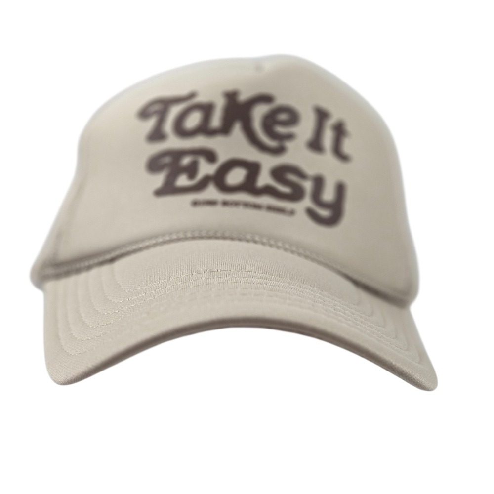 Vtg NOS 1989 Bottom Shelf Take it Easy Foam Trucker Hat by Otto Tan Snapback